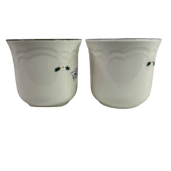 Pfaltzgraff Snow Village Mugs & Saucers Set Of 2 Christmas Angel Farm Barn VTG - Picture 3 of 13